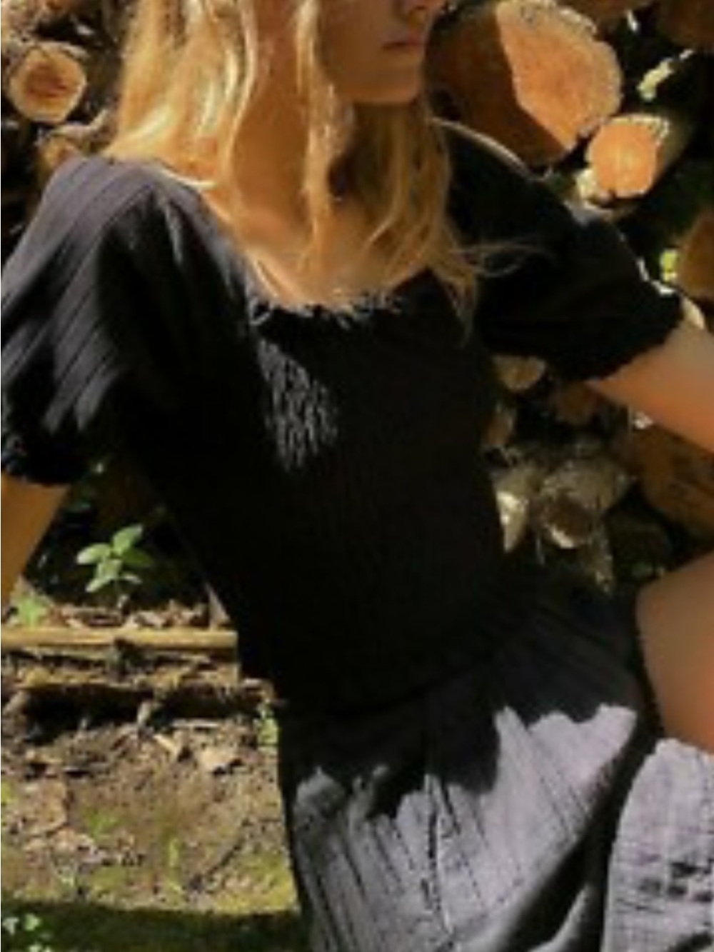 Oh Hey Black Puff Sleeve We the Free Smocked Top and Skirt Set